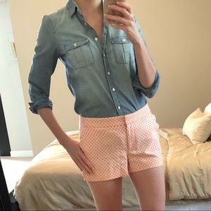 J Crew Coral and white polka dot scalloped shorts